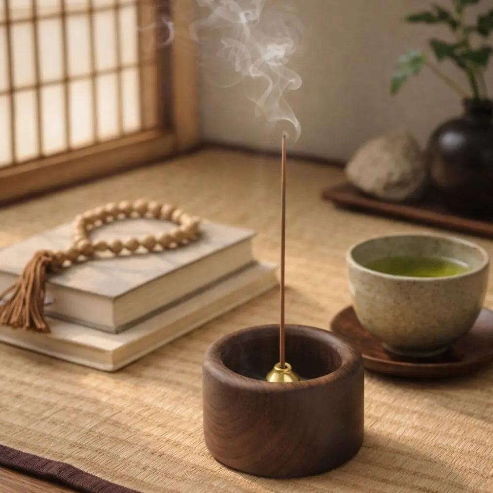 Retro Wooden Incense Holder | Round Handmade Incense Stick Burner for Meditation