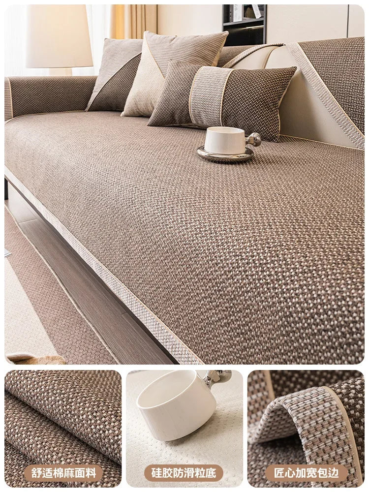 Non-Slip Linen Sofa Cover | All-Season Waterproof Couch Cushion Protector
