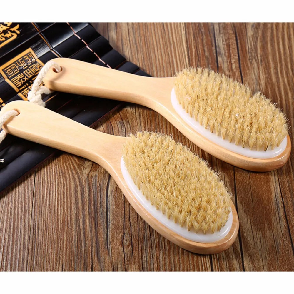 Dry Body Brush | Natural Bristle Wood Back Brush for Exfoliation, Circulation & Cellulite