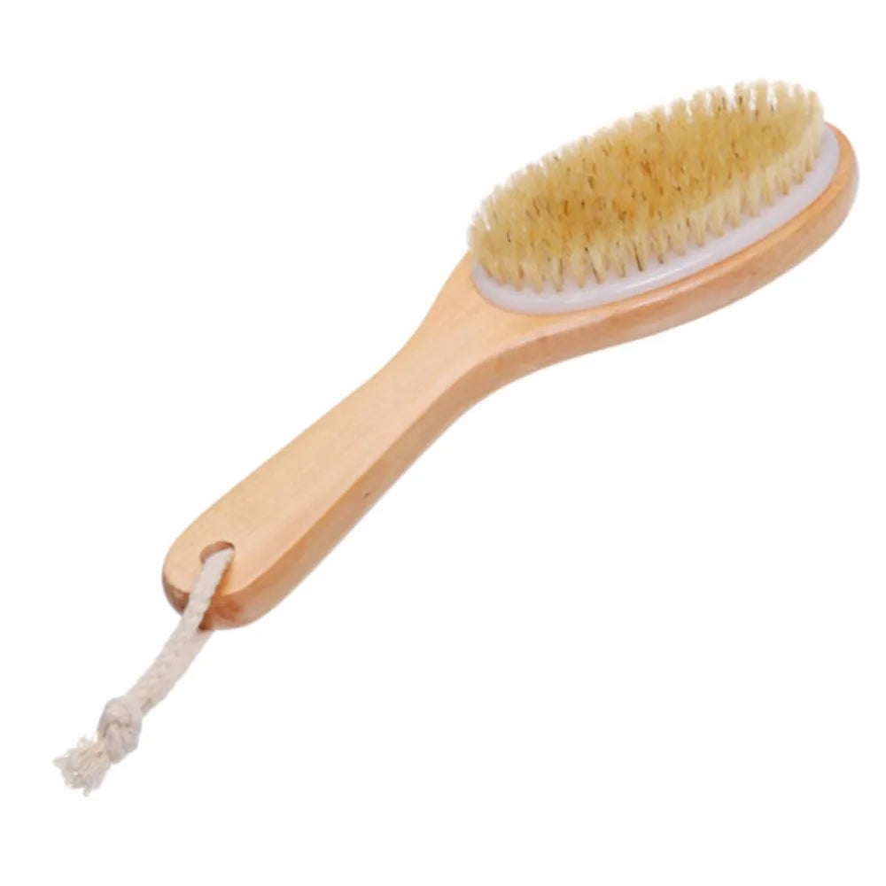 Dry Body Brush | Natural Bristle Wood Back Brush for Exfoliation, Circulation & Cellulite