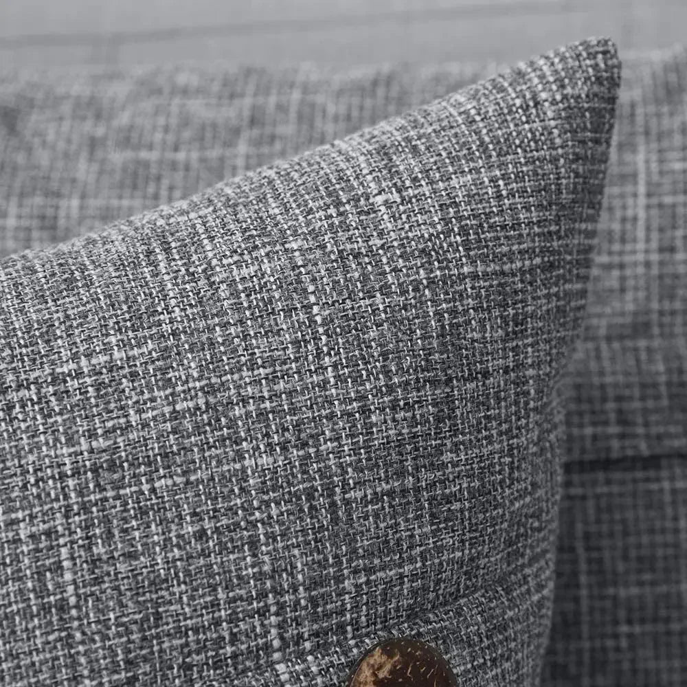 Nordic Linen Cushion Cover with Button | Plain Decorative Pillow Case for Sofa & Living Room
