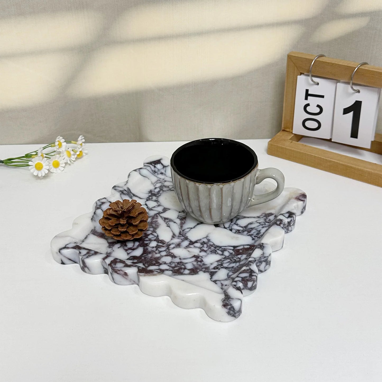 Travertine Stone Tray | Square Scalloped Edge Natural Stone Jewellery & Vanity Organiser