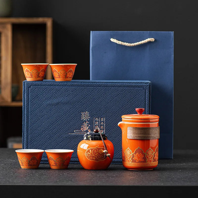Portable Tea Ceremony Set | 1 Pot 4 Cups Travel Gift Box for Outdoor & Home