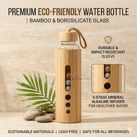550ml Borosilicate Glass Water Bottle | Bamboo Sleeve Eco-Friendly Reusable Travel Drinkware