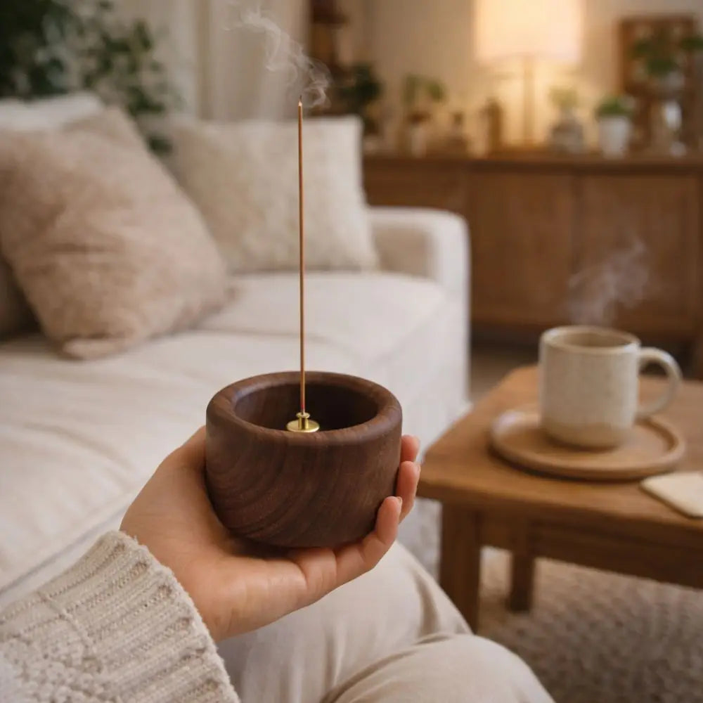 Retro Wooden Incense Holder | Round Handmade Incense Stick Burner for Meditation