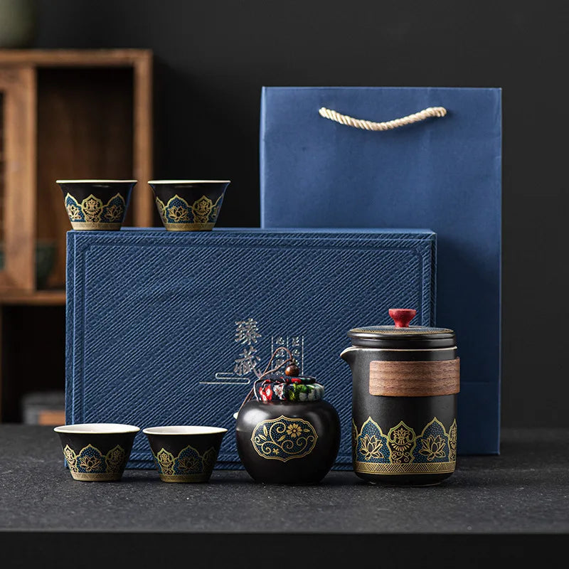 Portable Tea Ceremony Set | 1 Pot 4 Cups Travel Gift Box for Outdoor & Home