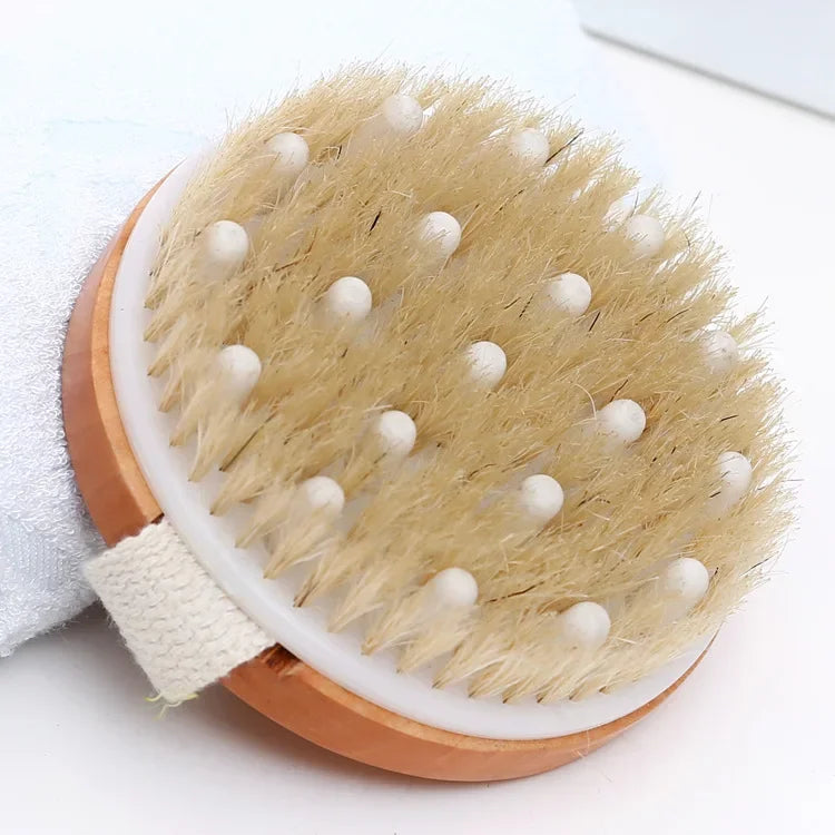 Dry Body Brush | Natural Bristle Wood Back Brush for Exfoliation, Circulation & Cellulite
