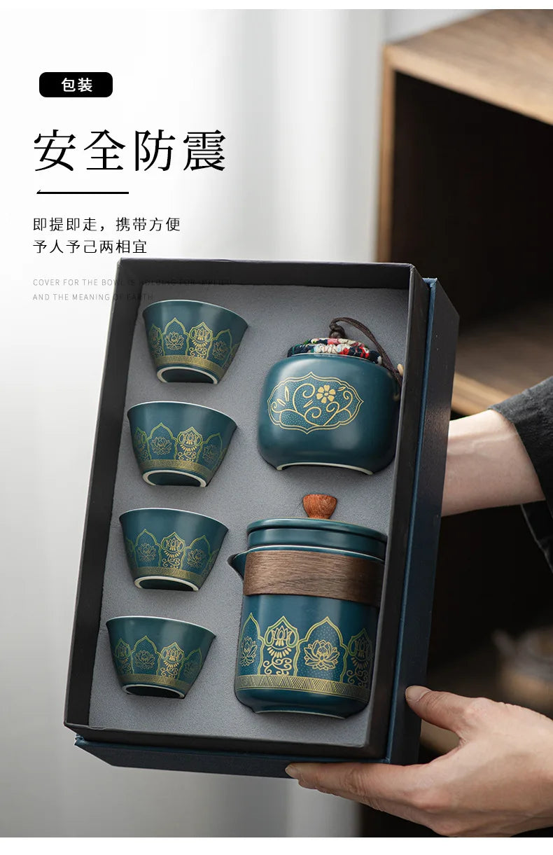 Portable Tea Ceremony Set | 1 Pot 4 Cups Travel Gift Box for Outdoor & Home