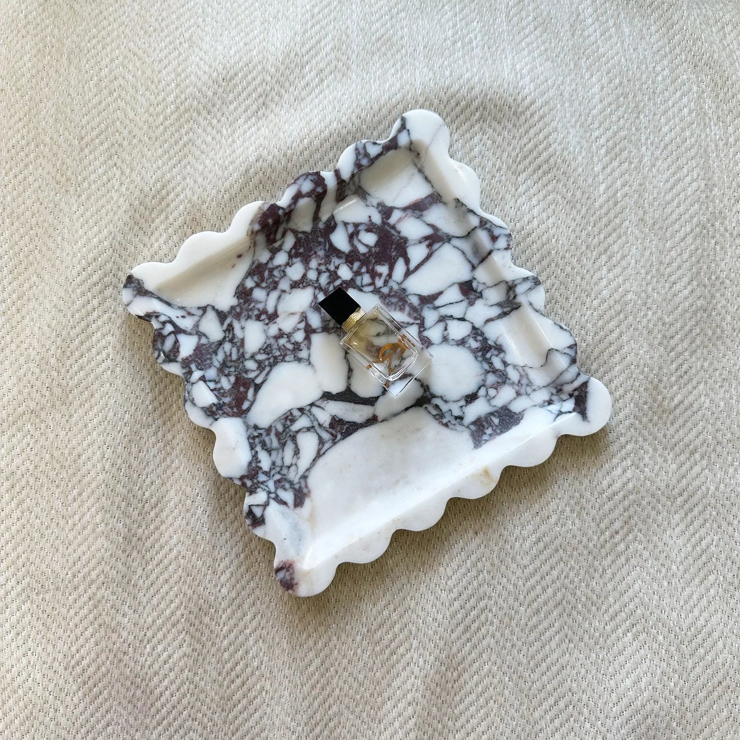 Travertine Stone Tray | Square Scalloped Edge Natural Stone Jewellery & Vanity Organiser