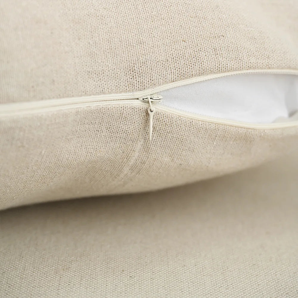 Boho Linen Cushion Cover | Rope Embroidery Letter & Leaf Design with Fringe Tassels