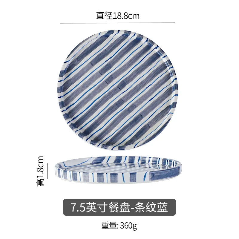 Simple Striped Ceramic Teacup Hotel Café Porcelain Coffee Cup 280ml