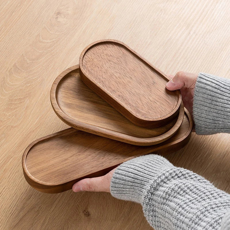 Solid Wood Food Serving Tray | Natural Wooden Tray for Kitchen, Dining & Home Décor