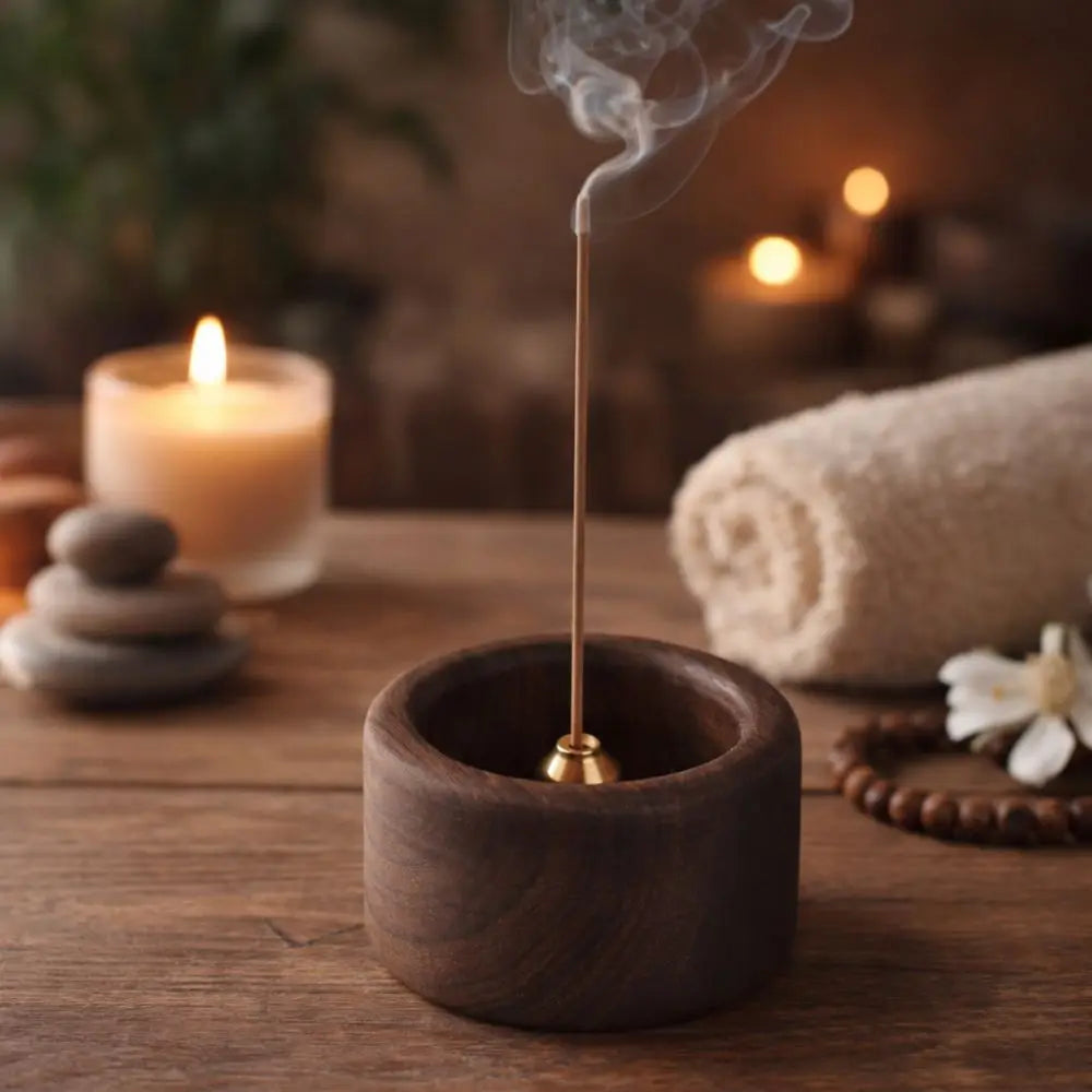 Retro Wooden Incense Holder | Round Handmade Incense Stick Burner for Meditation