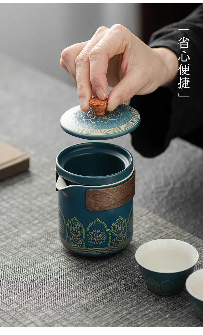 Portable Tea Ceremony Set | 1 Pot 4 Cups Travel Gift Box for Outdoor & Home