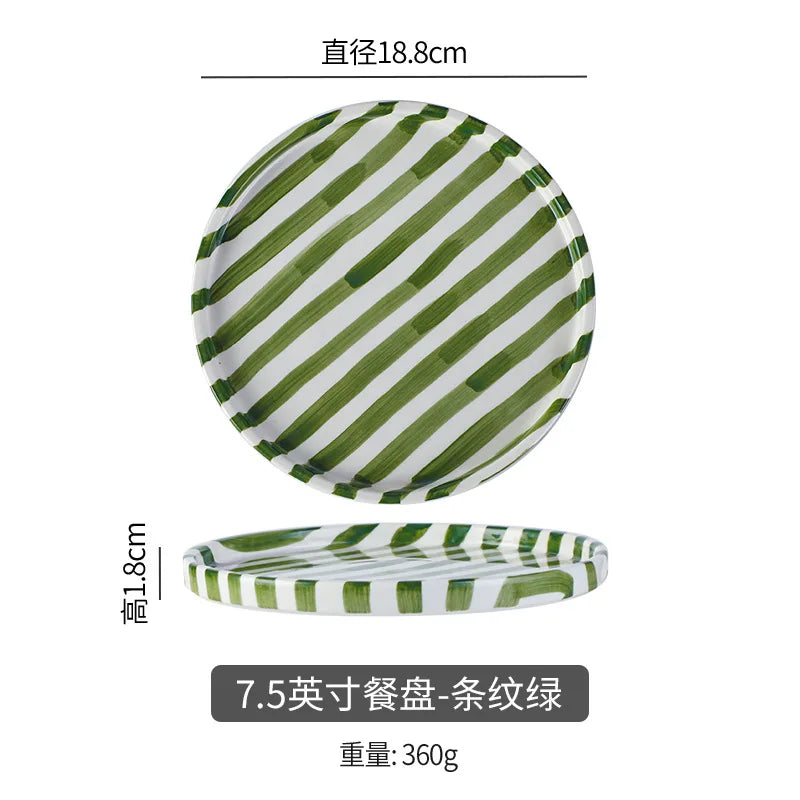 Simple Striped Ceramic Teacup Hotel Café Porcelain Coffee Cup 280ml