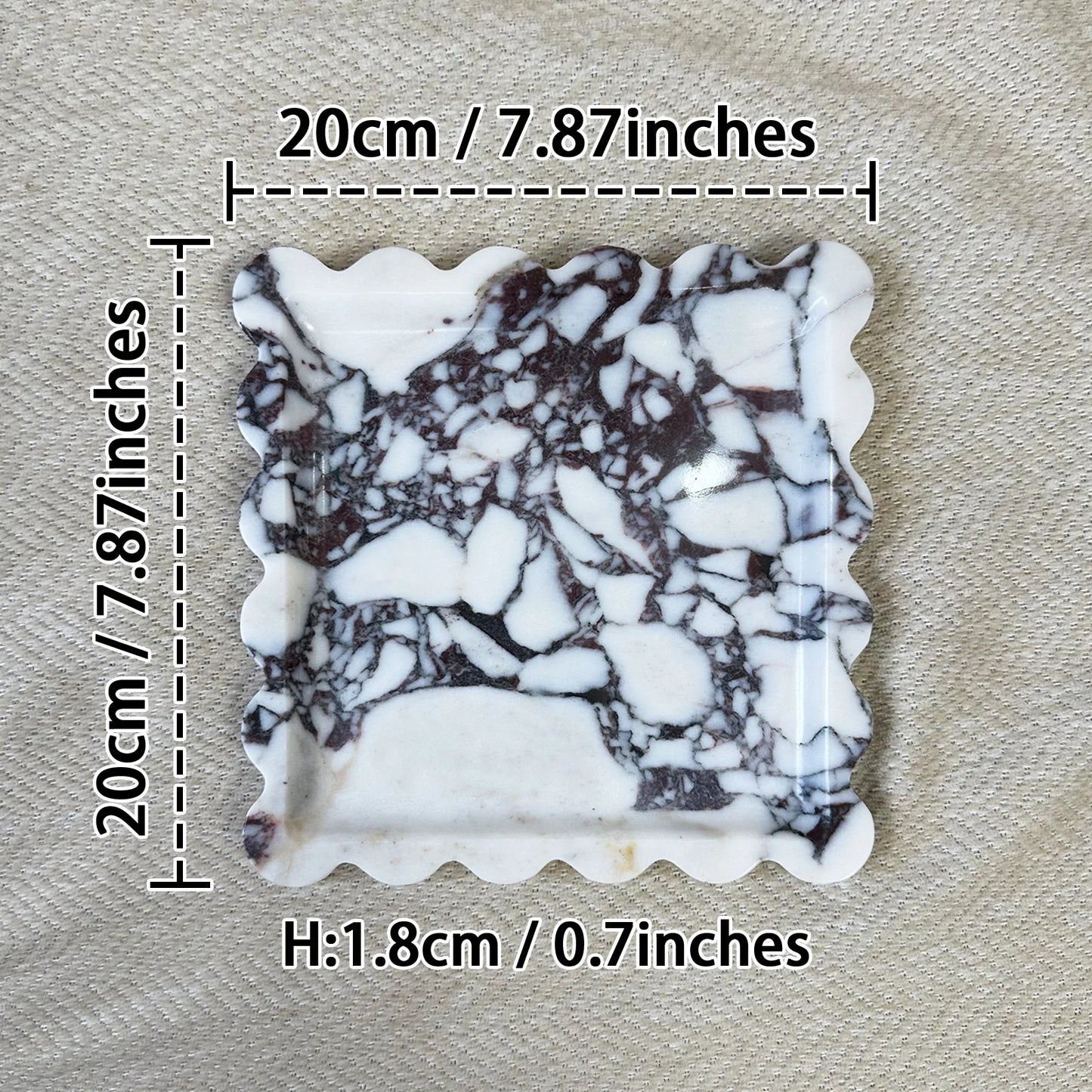 Travertine Stone Tray | Square Scalloped Edge Natural Stone Jewellery & Vanity Organiser