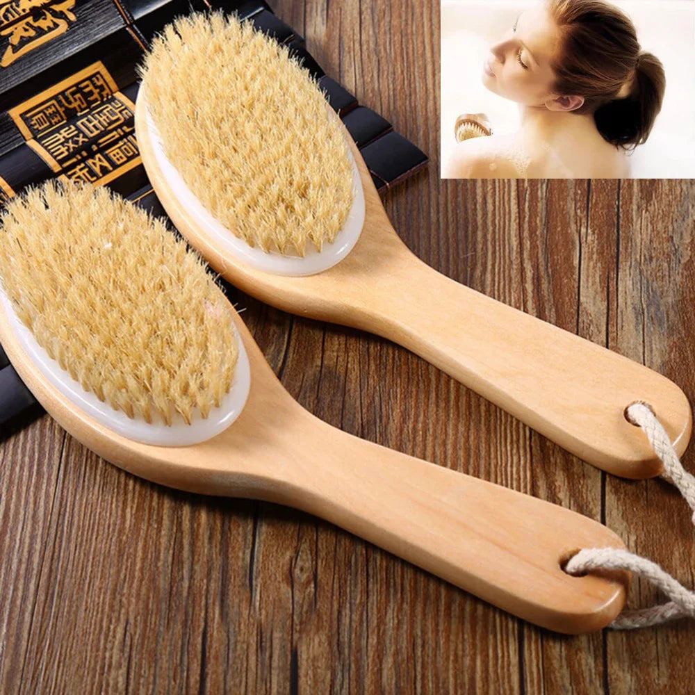 Dry Body Brush | Natural Bristle Wood Back Brush for Exfoliation, Circulation & Cellulite