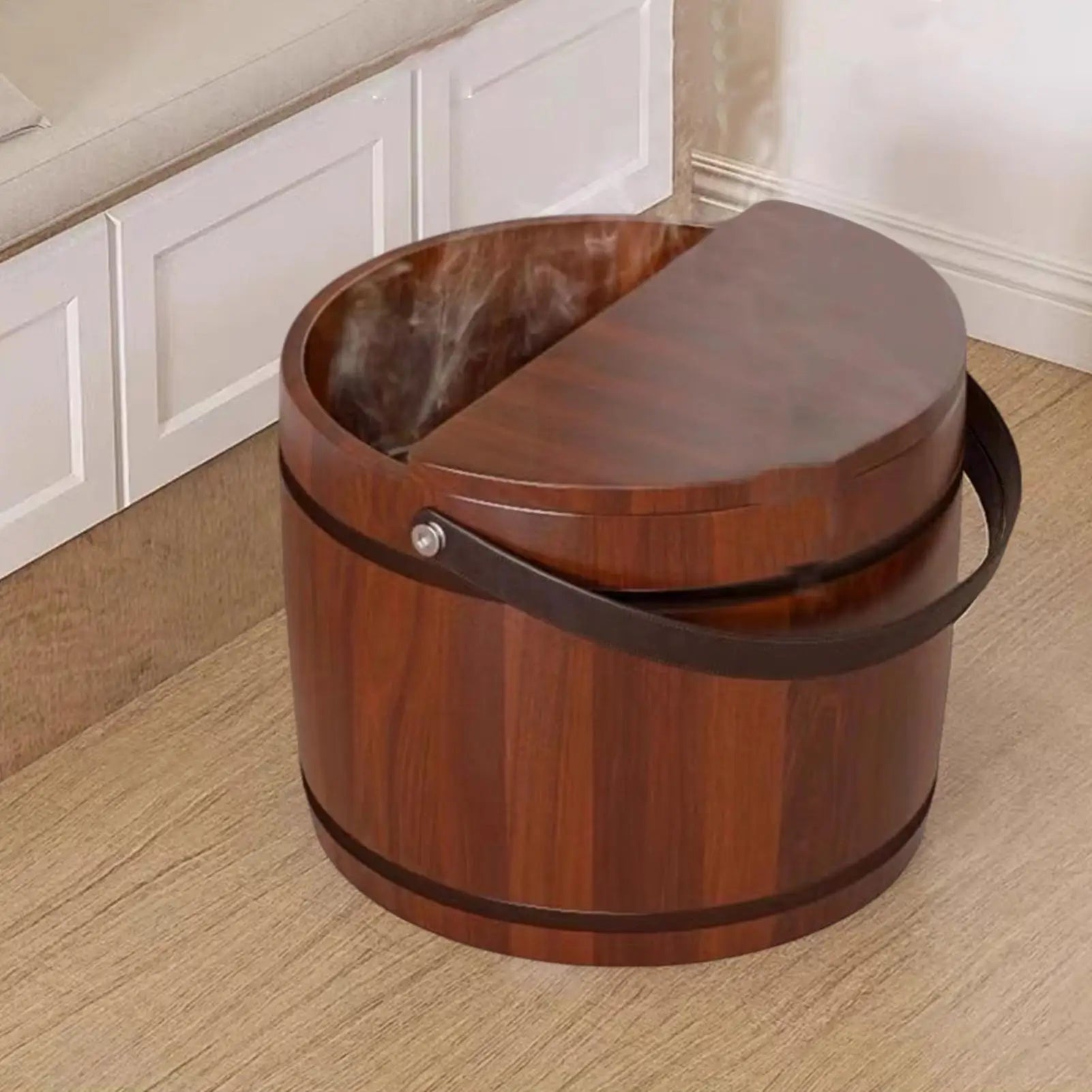 Wooden Foot Bath Tub with Lid Spa Soaking Basin for Relaxation Massage