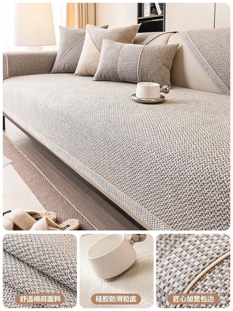 Non-Slip Linen Sofa Cover | All-Season Waterproof Couch Cushion Protector
