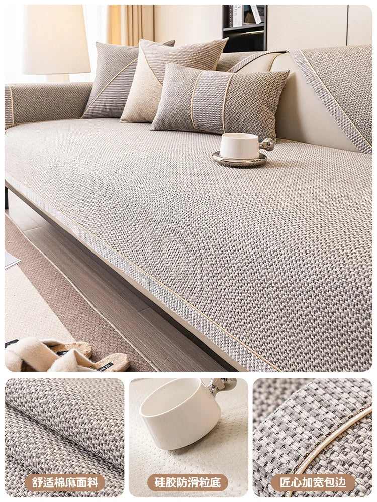 Non-Slip Linen Sofa Cover | All-Season Waterproof Couch Cushion Protector