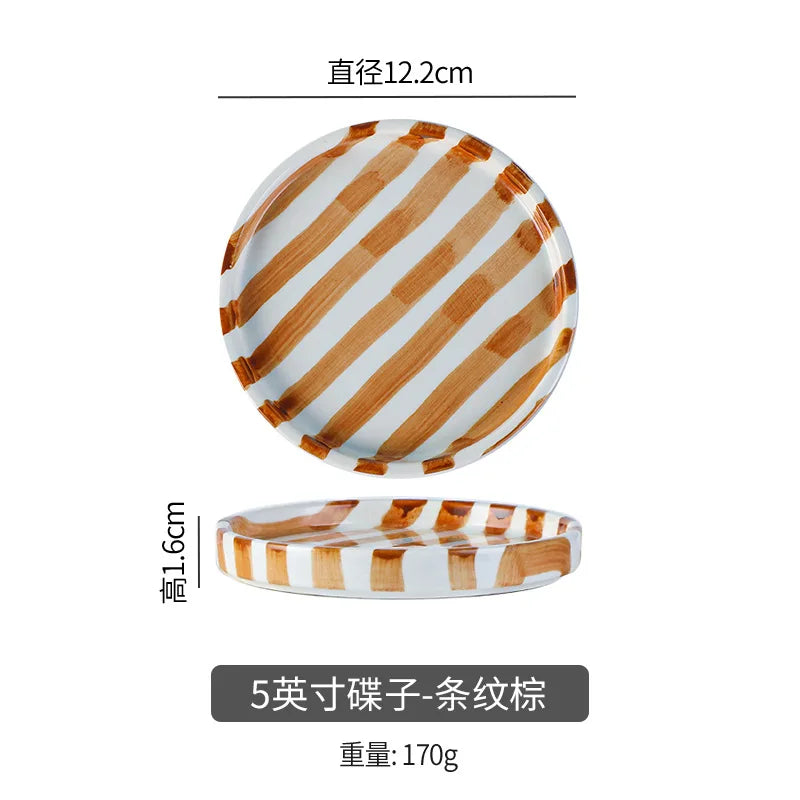 Simple Striped Ceramic Teacup Hotel Café Porcelain Coffee Cup 280ml