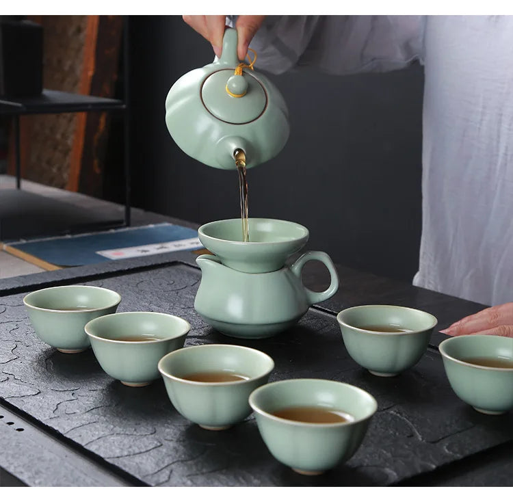 Premium Ceramic Tea Set | Coloured Glaze Teaware Gift Box for 6 | Business & Home Gifting