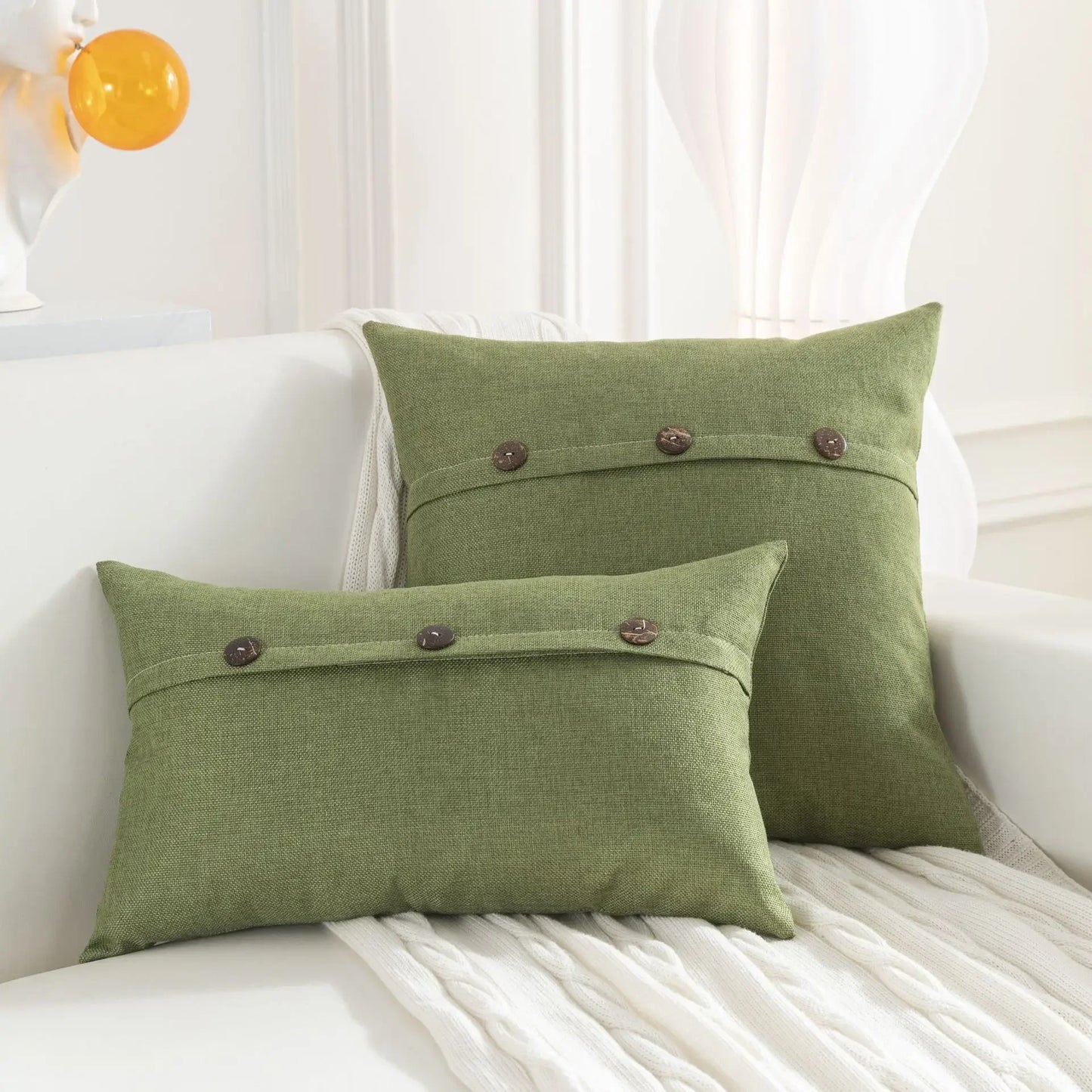 Nordic Linen Cushion Cover with Button | Plain Decorative Pillow Case for Sofa & Living Room