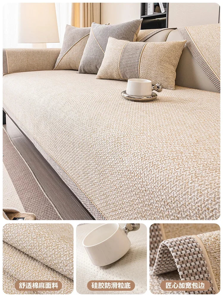 Non-Slip Linen Sofa Cover | All-Season Waterproof Couch Cushion Protector