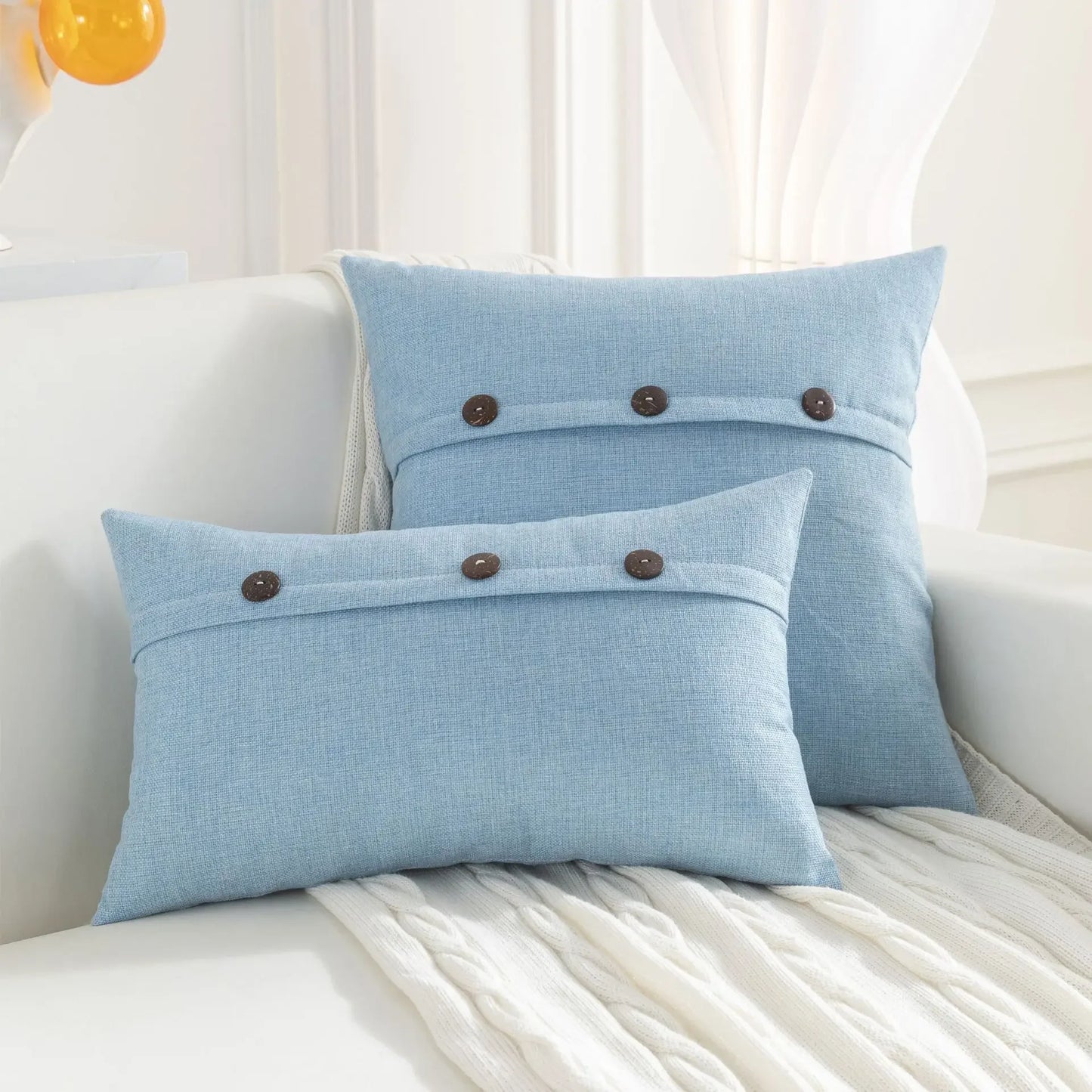 Nordic Linen Cushion Cover with Button | Plain Decorative Pillow Case for Sofa & Living Room