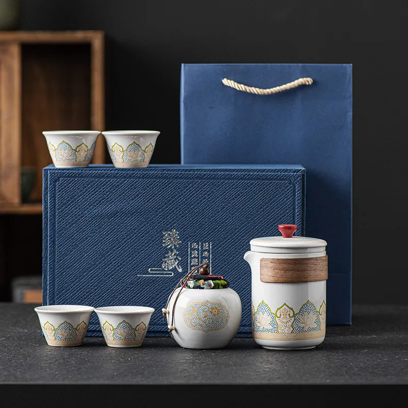 Portable Tea Ceremony Set | 1 Pot 4 Cups Travel Gift Box for Outdoor & Home