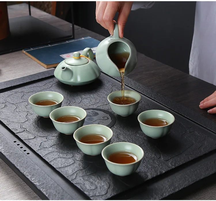 Premium Ceramic Tea Set | Coloured Glaze Teaware Gift Box for 6 | Business & Home Gifting