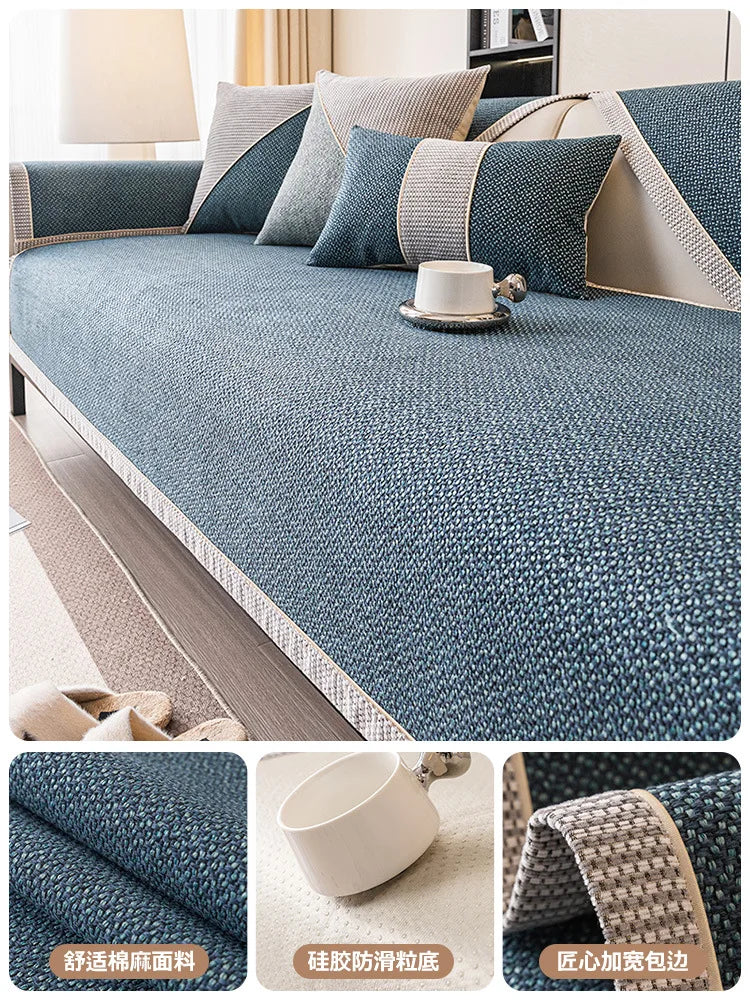 Non-Slip Linen Sofa Cover | All-Season Waterproof Couch Cushion Protector