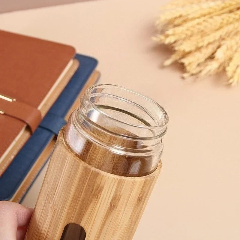 550ml Borosilicate Glass Water Bottle | Bamboo Sleeve Eco-Friendly Reusable Travel Drinkware