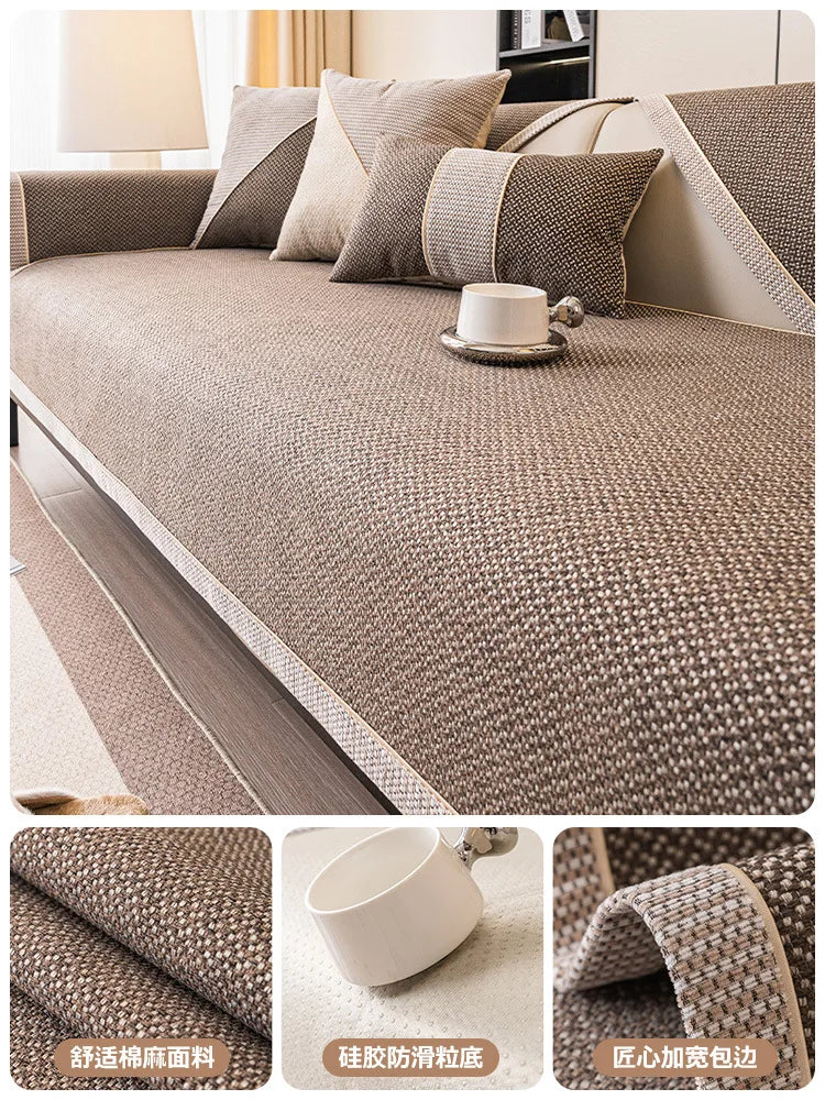 Non-Slip Linen Sofa Cover | All-Season Waterproof Couch Cushion Protector