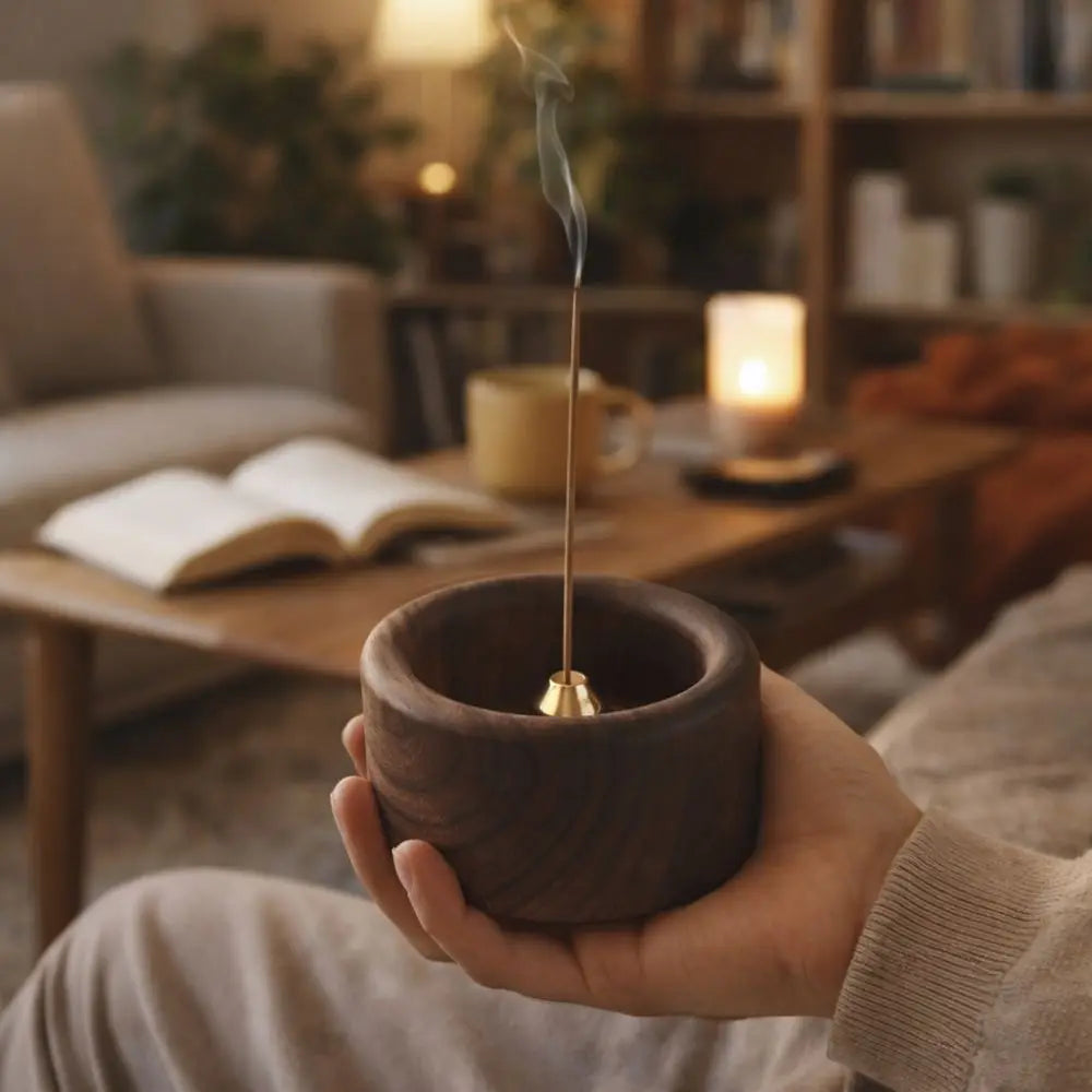 Retro Wooden Incense Holder | Round Handmade Incense Stick Burner for Meditation
