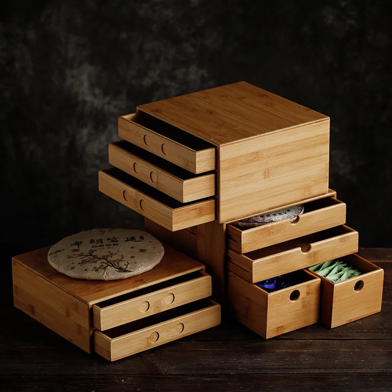 Bamboo Tea Storage Box | Multi-Layer Pu-erh Tea Cake Organiser & Tea Leaf Box