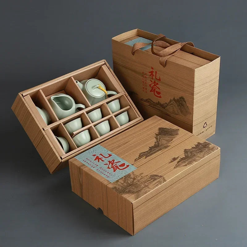 Premium Ceramic Tea Set | Coloured Glaze Teaware Gift Box for 6 | Business & Home Gifting