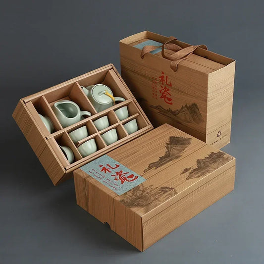 Premium Ceramic Tea Set | Coloured Glaze Teaware Gift Box for 6 | Business & Home Gifting