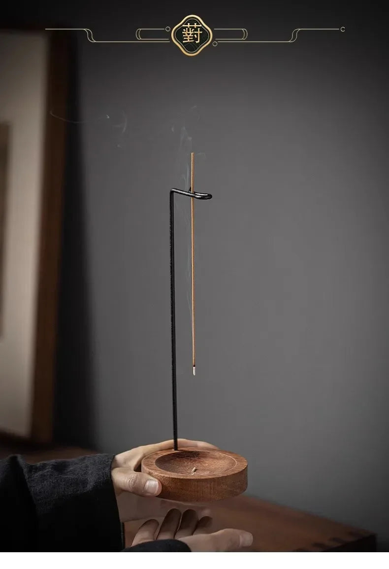 Upside Down Incense Burner | Wooden Round Incense Stick Holder & Tray
