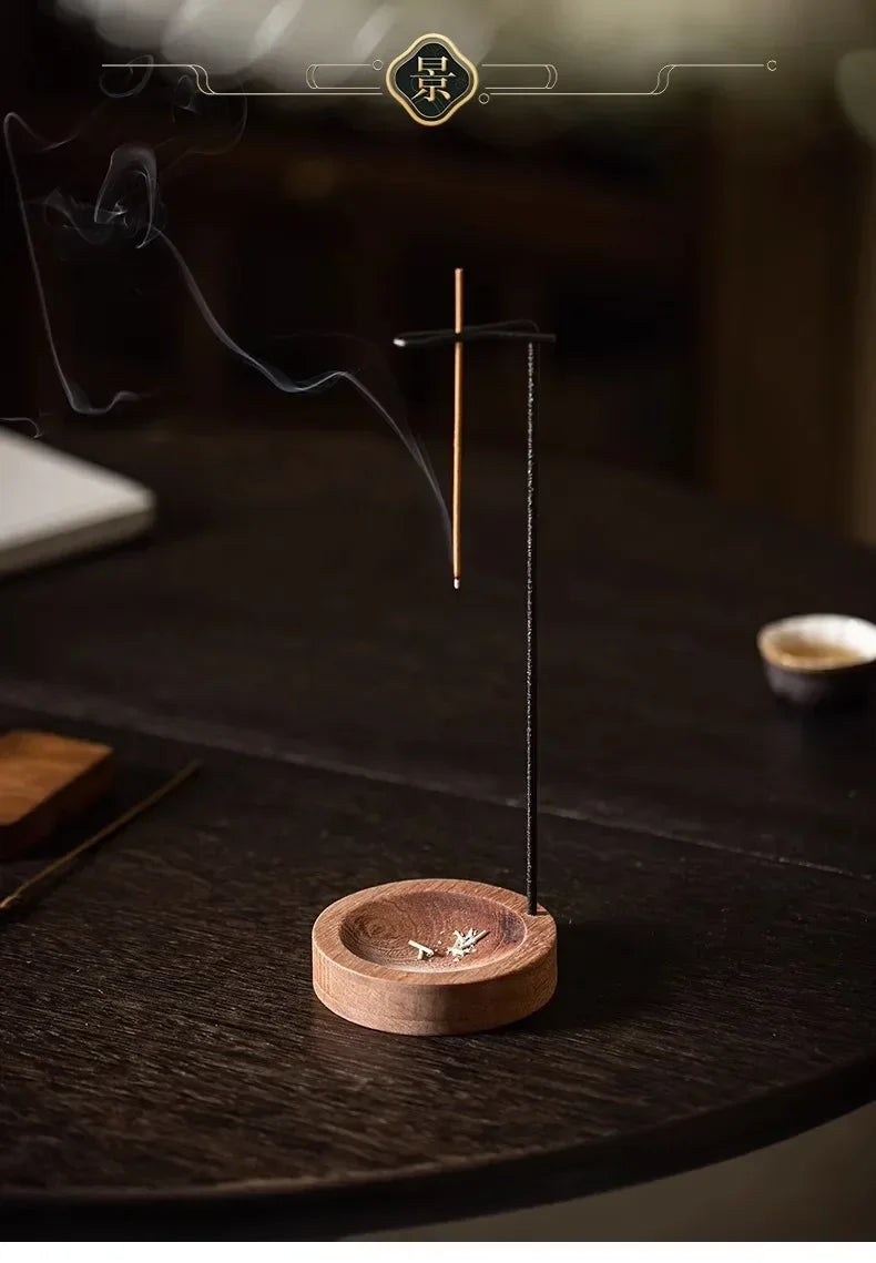 Upside Down Incense Burner | Wooden Round Incense Stick Holder & Tray