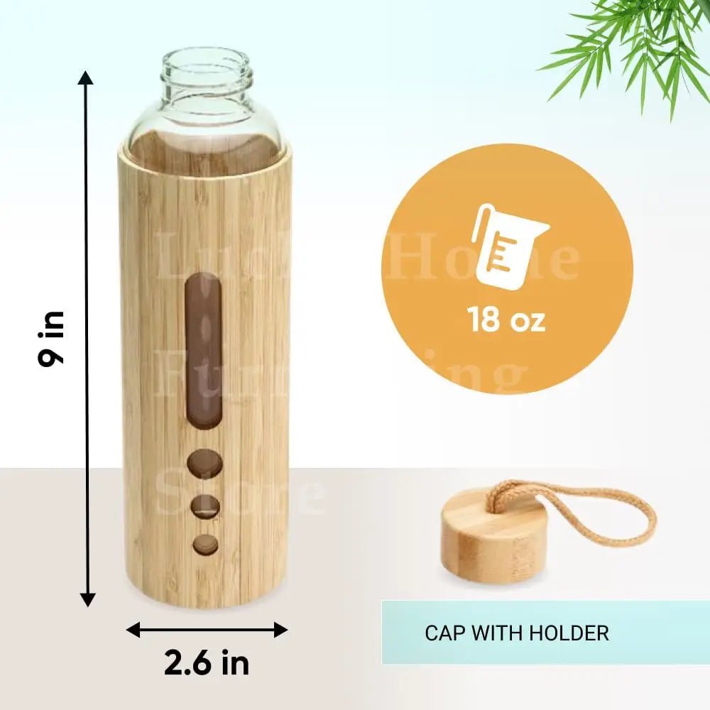 550ml Borosilicate Glass Water Bottle | Bamboo Sleeve Eco-Friendly Reusable Travel Drinkware