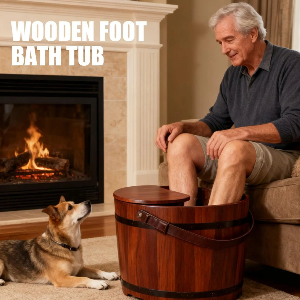 Wooden Foot Bath Tub with Lid Spa Soaking Basin for Relaxation Massage