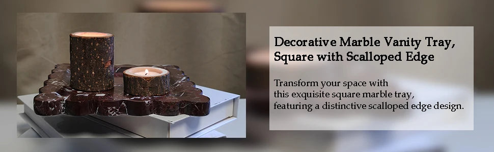 Travertine Stone Tray | Square Scalloped Edge Natural Stone Jewellery & Vanity Organiser