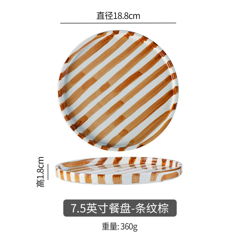 Simple Striped Ceramic Teacup Hotel Café Porcelain Coffee Cup 280ml