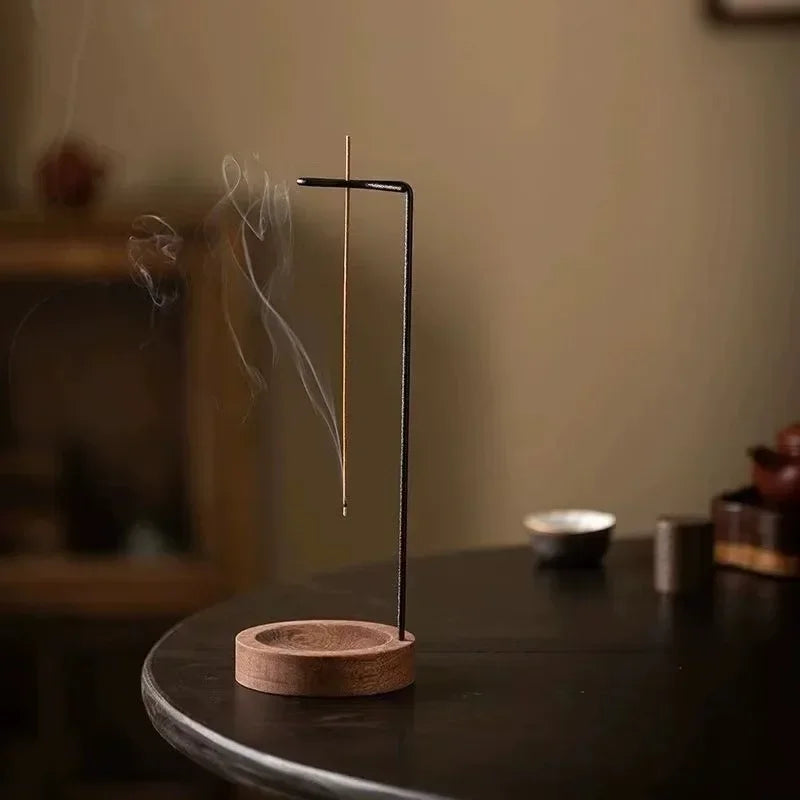 Upside Down Incense Burner | Wooden Round Incense Stick Holder & Tray
