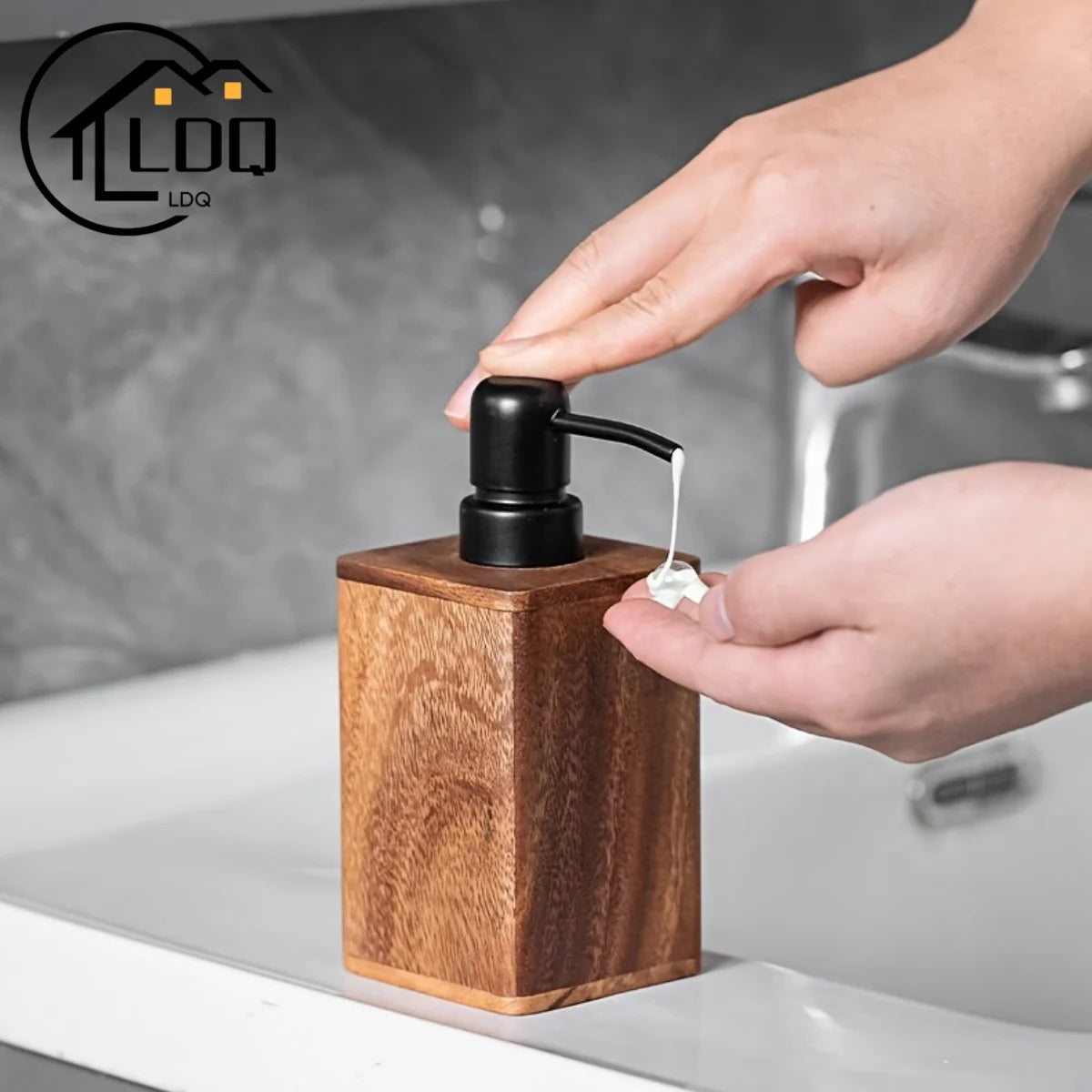 Elegant Wooden Soap Dispenser Hand Sanitizer & Lotion Bathroom Accessory