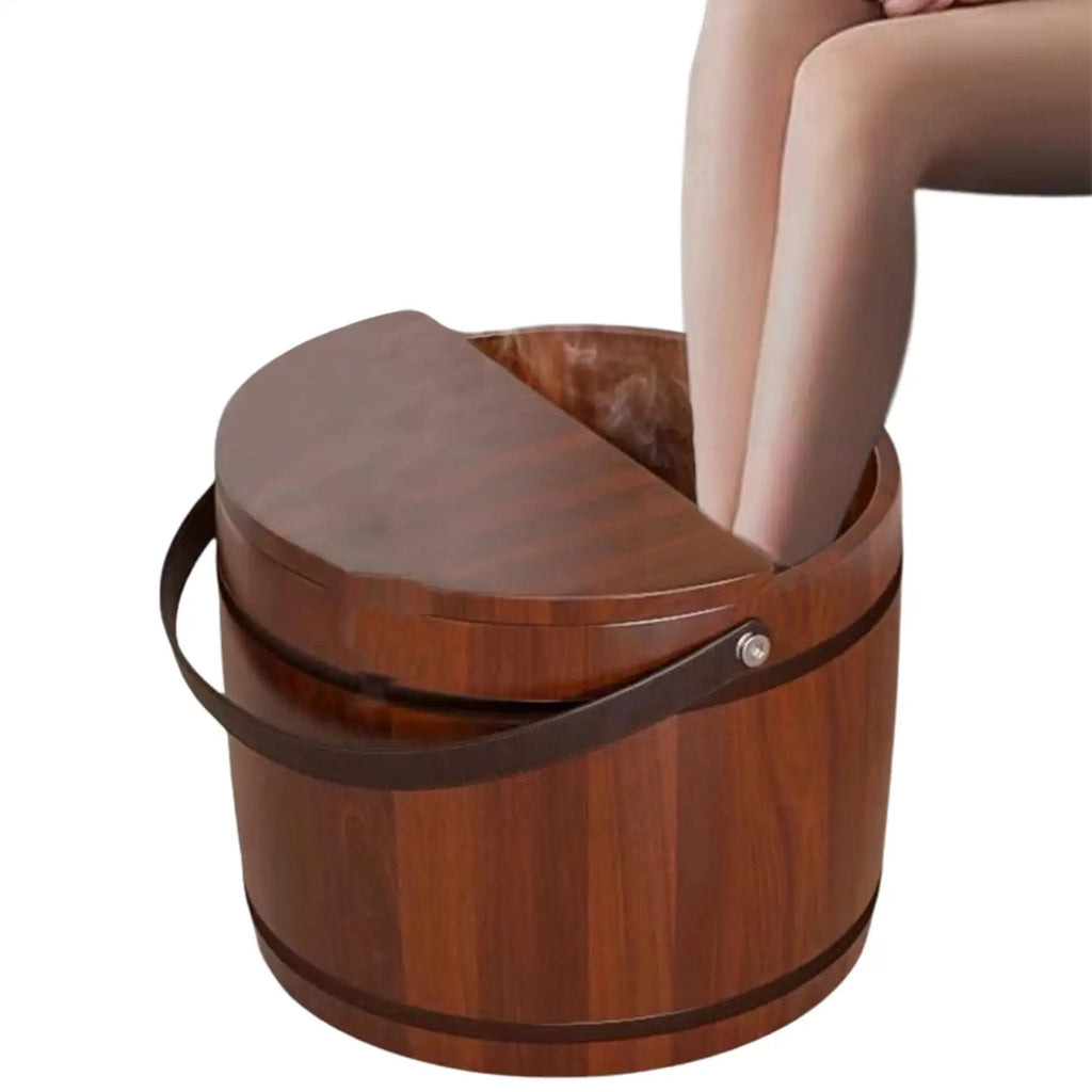 Wooden Foot Bath Tub with Lid Spa Soaking Basin for Relaxation Massage
