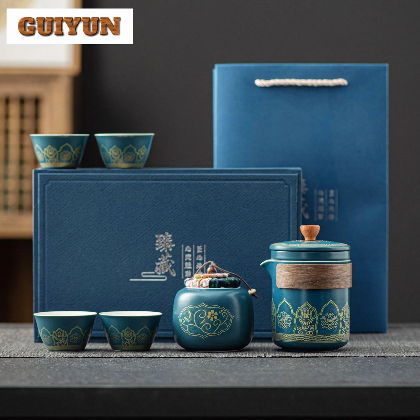 Portable Tea Ceremony Set | 1 Pot 4 Cups Travel Gift Box for Outdoor & Home