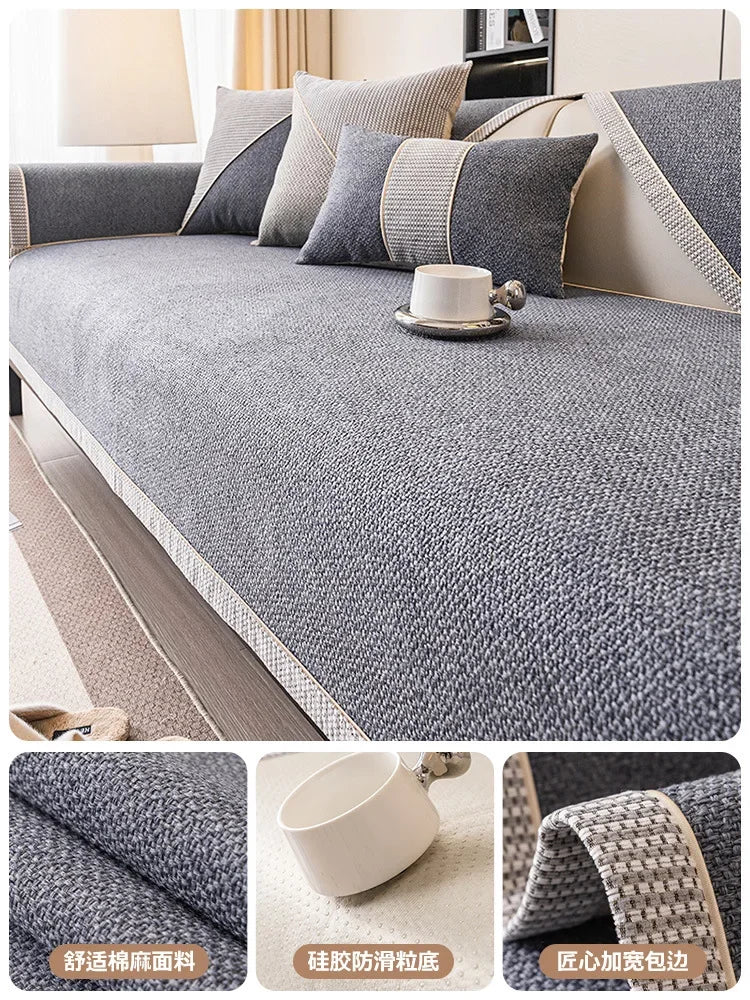 Non-Slip Linen Sofa Cover | All-Season Waterproof Couch Cushion Protector