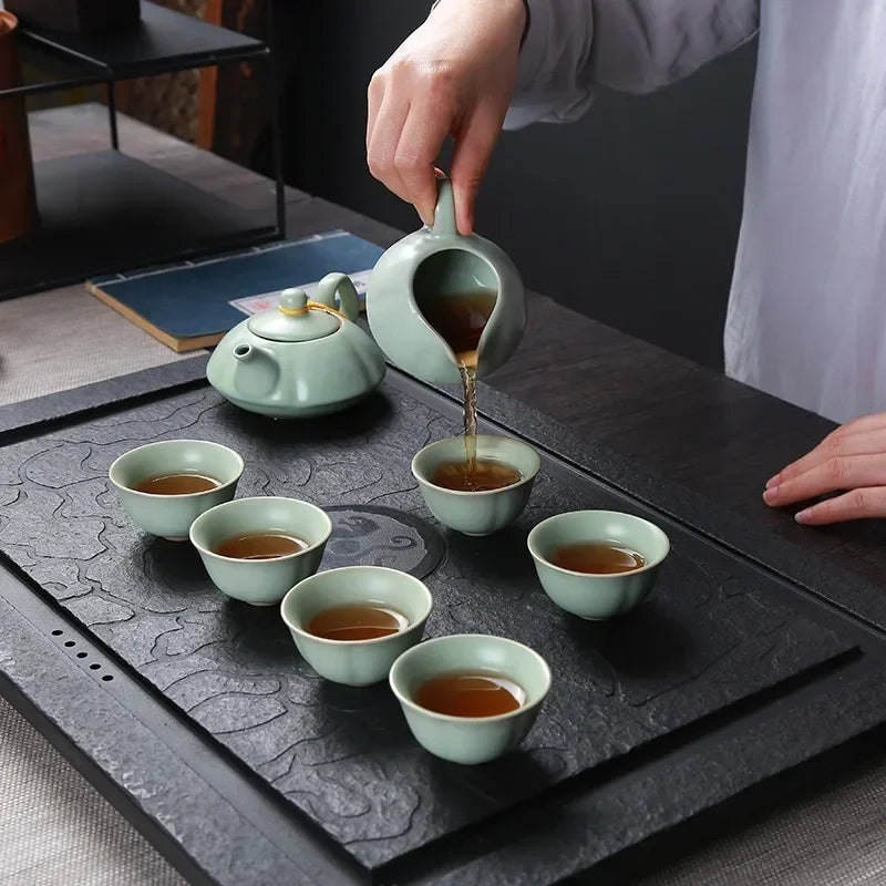 Premium Ceramic Tea Set | Coloured Glaze Teaware Gift Box for 6 | Business & Home Gifting